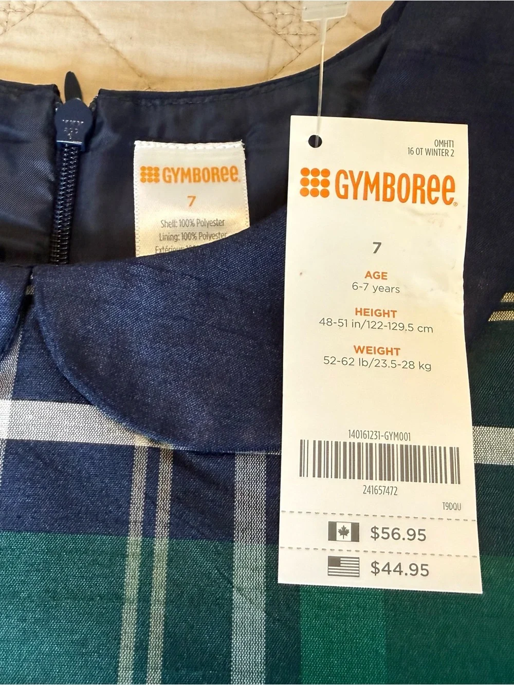 Gymboree Green and Navy Plaid Sleeveless Dress with Peter Pan Collar